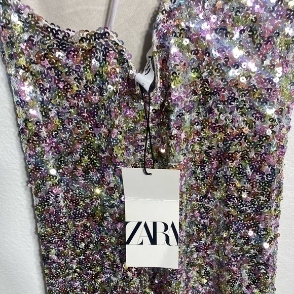 Zara Viral colorful SEQUIN KNIT HALTER DRESS NWT - Picture 4 of 14